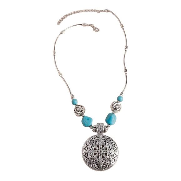 Bohemian Turquoise Medallion Necklace - Picture 3 of 4